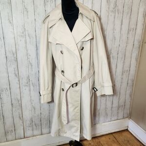 John Weitz Vintage Classic Cream Trench Coat With Removable Plush Warmer 44R